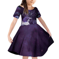 New Zealand Matariki Family Matching Off Shoulder Short Dress and Hawaiian Shirt Maori Tui Bird Purple Galaxy DT05 Daughter's Dress Purple - Polynesian Pride