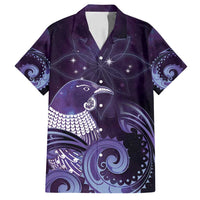 New Zealand Matariki Family Matching Off Shoulder Short Dress and Hawaiian Shirt Maori Tui Bird Purple Galaxy DT05 Dad's Shirt - Short Sleeve Purple - Polynesian Pride