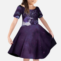 New Zealand Matariki Family Matching Short Sleeve Bodycon Dress and Hawaiian Shirt Maori Tui Bird Purple Galaxy DT05 Daughter's Dress Purple - Polynesian Pride