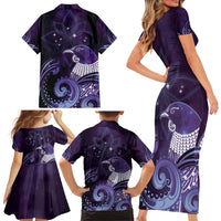 New Zealand Matariki Family Matching Short Sleeve Bodycon Dress and Hawaiian Shirt Maori Tui Bird Purple Galaxy DT05 - Polynesian Pride