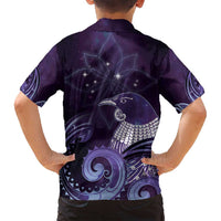 New Zealand Matariki Family Matching Summer Maxi Dress and Hawaiian Shirt Maori Tui Bird Purple Galaxy DT05 - Polynesian Pride
