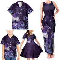 New Zealand Matariki Family Matching Tank Maxi Dress and Hawaiian Shirt Maori Tui Bird Purple Galaxy DT05 - Polynesian Pride