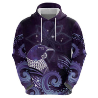 New Zealand Matariki Hoodie Maori Tui Bird Purple Galaxy DT05 - Polynesian Pride