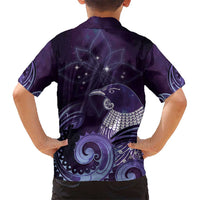New Zealand Matariki Kid Hawaiian Shirt Maori Tui Bird Purple Galaxy DT05 - Polynesian Pride