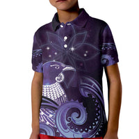 New Zealand Matariki Kid Polo Shirt Maori Tui Bird Purple Galaxy DT05 Kid Purple - Polynesian Pride