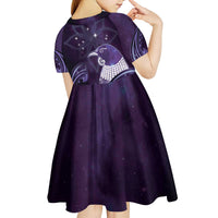 New Zealand Matariki Kid Short Sleeve Dress Maori Tui Bird Purple Galaxy DT05 - Polynesian Pride