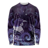 New Zealand Matariki Long Sleeve Shirt Maori Tui Bird Purple Galaxy DT05 Unisex Purple - Polynesian Pride