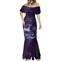 New Zealand Matariki Mermaid Dress Maori Tui Bird Purple Galaxy DT05 - Polynesian Pride