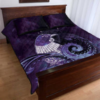 New Zealand Matariki Quilt Bed Set Maori Tui Bird Purple Galaxy