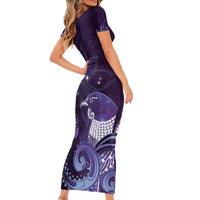 New Zealand Matariki Short Sleeve Bodycon Dress Maori Tui Bird Purple Galaxy DT05 - Polynesian Pride