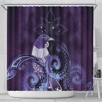 New Zealand Matariki Shower Curtain Maori Tui Bird Purple Galaxy