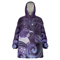 New Zealand Matariki Wearable Blanket Hoodie Maori Tui Bird Purple Galaxy DT05 One Size Purple - Polynesian Pride