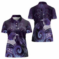 New Zealand Matariki Women Polo Shirt Maori Tui Bird Purple Galaxy DT05 - Polynesian Pride