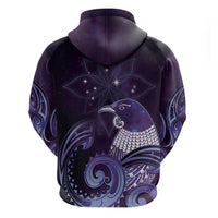 New Zealand Matariki Zip Hoodie Maori Tui Bird Purple Galaxy DT05 - Polynesian Pride