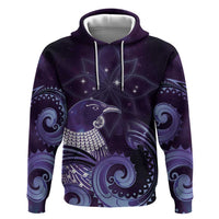 New Zealand Matariki Zip Hoodie Maori Tui Bird Purple Galaxy DT05 Pullover Hoodie Purple - Polynesian Pride