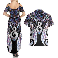 New Zealand Aotearoa Couples Matching Summer Maxi Dress and Hawaiian Shirt Pikorua Single Twist Pink Paua Shell DT05 - Polynesian Pride
