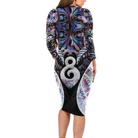 New Zealand Aotearoa Family Matching Long Sleeve Bodycon Dress and Hawaiian Shirt Pikorua Single Twist Pink Paua Shell DT05 - Polynesian Pride