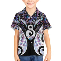 New Zealand Aotearoa Family Matching Off Shoulder Short Dress and Hawaiian Shirt Pikorua Single Twist Pink Paua Shell DT05 Son's Shirt Pink - Polynesian Pride