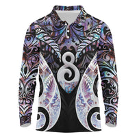 New Zealand Aotearoa Long Sleeve Polo Shirt Pikorua Single Twist Pink Paua Shell DT05 Pink - Polynesian Pride