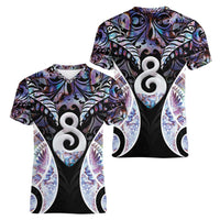 New Zealand Aotearoa Women V-Neck T-Shirt Pikorua Single Twist Pink Paua Shell DT05 - Polynesian Pride