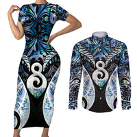 New Zealand Aotearoa Couples Matching Short Sleeve Bodycon Dress and Long Sleeve Button Shirt Pikorua Single Twist Green Paua Shell DT05 Green - Polynesian Pride