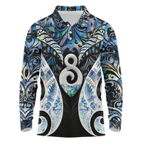New Zealand Aotearoa Long Sleeve Polo Shirt Pikorua Single Twist Green Paua Shell DT05 Green - Polynesian Pride