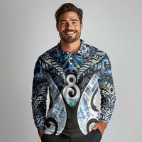 New Zealand Aotearoa Long Sleeve Polo Shirt Pikorua Single Twist Green Paua Shell DT05 - Polynesian Pride