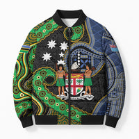 South Sea Islanders And Fiji Bomber Puffer Jacket Fijian Coat Of Arms And Southern Cross DT05 Unisex Black - Polynesian Pride
