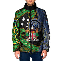 South Sea Islanders And Fiji Padded Jacket Fijian Coat Of Arms And Southern Cross DT05 Black - Polynesian Pride