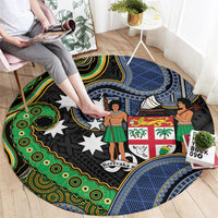 South Sea Islanders And Fiji Round Carpet Fijian Coat Of Arms And Southern Cross DT05 - Polynesian Pride