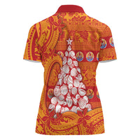 French Polynesia Christmas Women Polo Shirt Seashell Xmas Tree Tribal Waves - Polynesian Pride