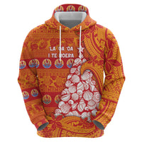 French Polynesia Christmas Zip Hoodie Seashell Xmas Tree Tribal Waves - Polynesian Pride