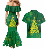 Cook Islands Christmas Couples Matching Mermaid Dress and Hawaiian Shirt Seashell Xmas Tree Tribal Waves DT05 - Polynesian Pride