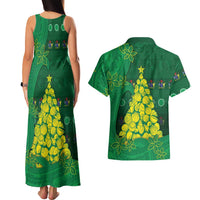 Cook Islands Christmas Couples Matching Tank Maxi Dress and Hawaiian Shirt Seashell Xmas Tree Tribal Waves DT05 - Polynesian Pride