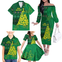 Cook Islands Christmas Family Matching Off The Shoulder Long Sleeve Dress and Hawaiian Shirt Seashell Xmas Tree Tribal Waves DT05 - Polynesian Pride