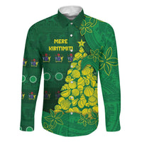 Cook Islands Christmas Family Matching Puletasi and Hawaiian Shirt Seashell Xmas Tree Tribal Waves DT05 Dad's Shirt - Long Sleeve Green - Polynesian Pride