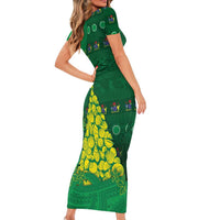 Cook Islands Christmas Family Matching Short Sleeve Bodycon Dress and Hawaiian Shirt Seashell Xmas Tree Tribal Waves DT05 - Polynesian Pride