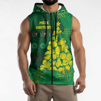 Cook Islands Christmas Sleeveless Zip Hoodie Seashell Xmas Tree Tribal Waves - Polynesian Pride