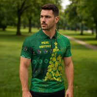 Cook Islands Christmas Zipper Polo Shirt Seashell Xmas Tree Tribal Waves - Polynesian Pride