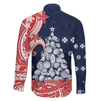 Wallis And Futuna Christmas Family Matching Off The Shoulder Long Sleeve Dress and Hawaiian Shirt Seashell Xmas Tree Tribal Waves DT05 - Polynesian Pride