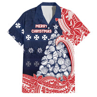 Wallis And Futuna Christmas Family Matching Off Shoulder Maxi Dress and Hawaiian Shirt Seashell Xmas Tree Tribal Waves DT05 Dad's Shirt - Short Sleeve Navy - Polynesian Pride