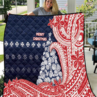 Wallis And Futuna Christmas Quilt Seashell Xmas Tree Tribal Waves DT05 Navy - Polynesian Pride