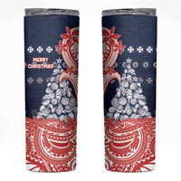 Wallis And Futuna Christmas Skinny Tumbler Seashell Xmas Tree Tribal Waves DT05 Navy - Polynesian Pride