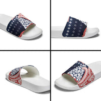 Wallis And Futuna Christmas Slide Sandals Seashell Xmas Tree Tribal Waves - Polynesian Pride