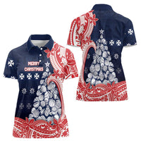 Wallis And Futuna Christmas Women Polo Shirt Seashell Xmas Tree Tribal Waves - Polynesian Pride