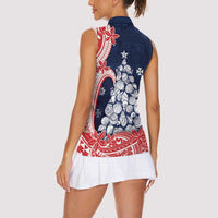 Wallis And Futuna Christmas Women Sleeveless Polo Shirt Seashell Xmas Tree Tribal Waves DT05 - Polynesian Pride