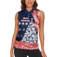 Wallis And Futuna Christmas Women Sleeveless Polo Shirt Seashell Xmas Tree Tribal Waves DT05 - Polynesian Pride
