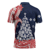 Wallis And Futuna Christmas Zipper Polo Shirt Seashell Xmas Tree Tribal Waves DT05 - Polynesian Pride