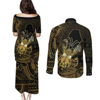 Niue Christmas Couples Matching Puletasi and Long Sleeve Button Shirt Niuean Crab Xmas Tribal Waves DT05 - Polynesian Pride