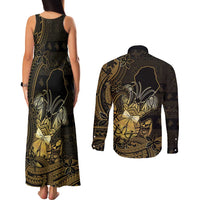 Niue Christmas Couples Matching Tank Maxi Dress and Long Sleeve Button Shirt Niuean Crab Xmas Tribal Waves DT05 - Polynesian Pride